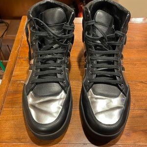 Black and silver high top Gucci sneakers